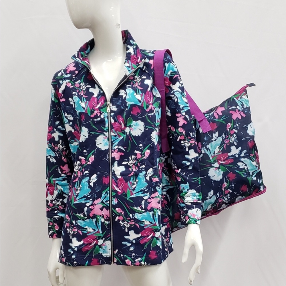 Floral knit jacket and matching package tote NWOT